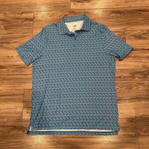 1764 Shirt Mens Medium Blue All Over Bike Cycling Stretch Performance Golf Polo